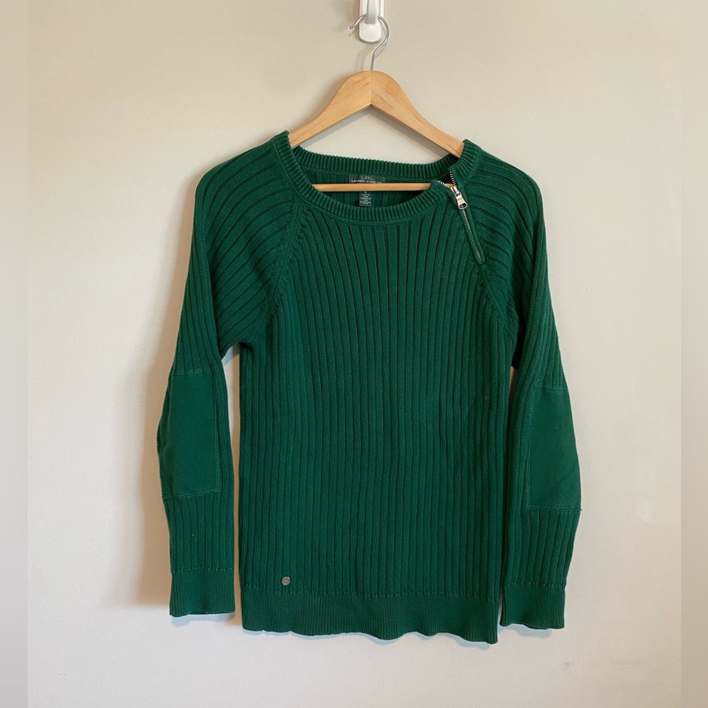 Lauren Ralph Lauren LRL Women's Ribbed Knit Boat Neck Pullover Sweater Green